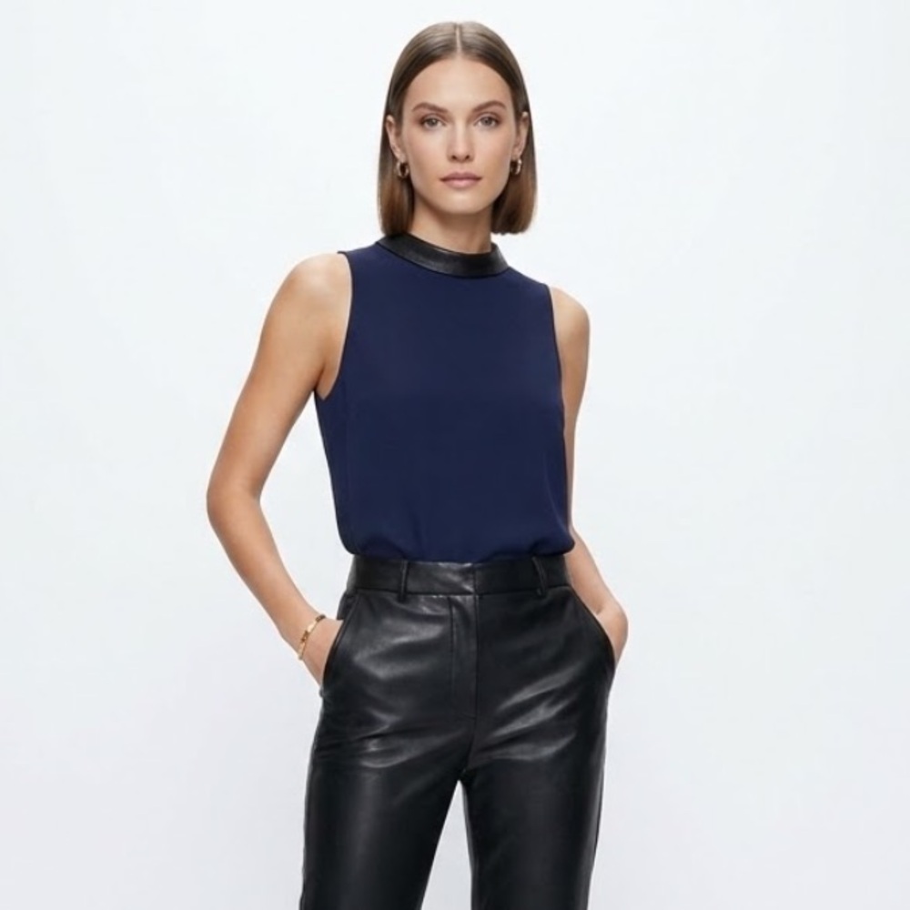 Amanda Uprichard Navy Sleeveless Blouse